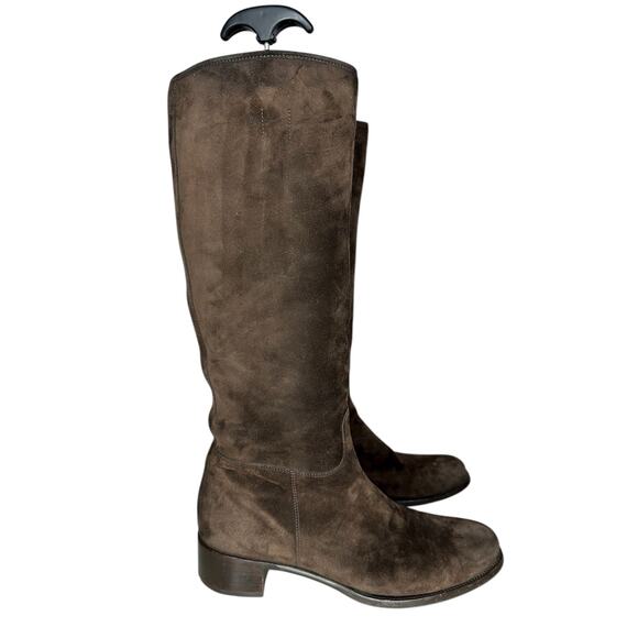 Prada Riding Suede Leather Chocolate Brown Below Knee Length High Boots Size 9 - Picture 1 of 12